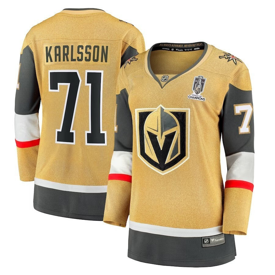 Women Vegas Golden Knights William Karlsson 2023 Stanley Cup Champions Home Breakaway Player Jersey - Gold hockey jersey product view 1