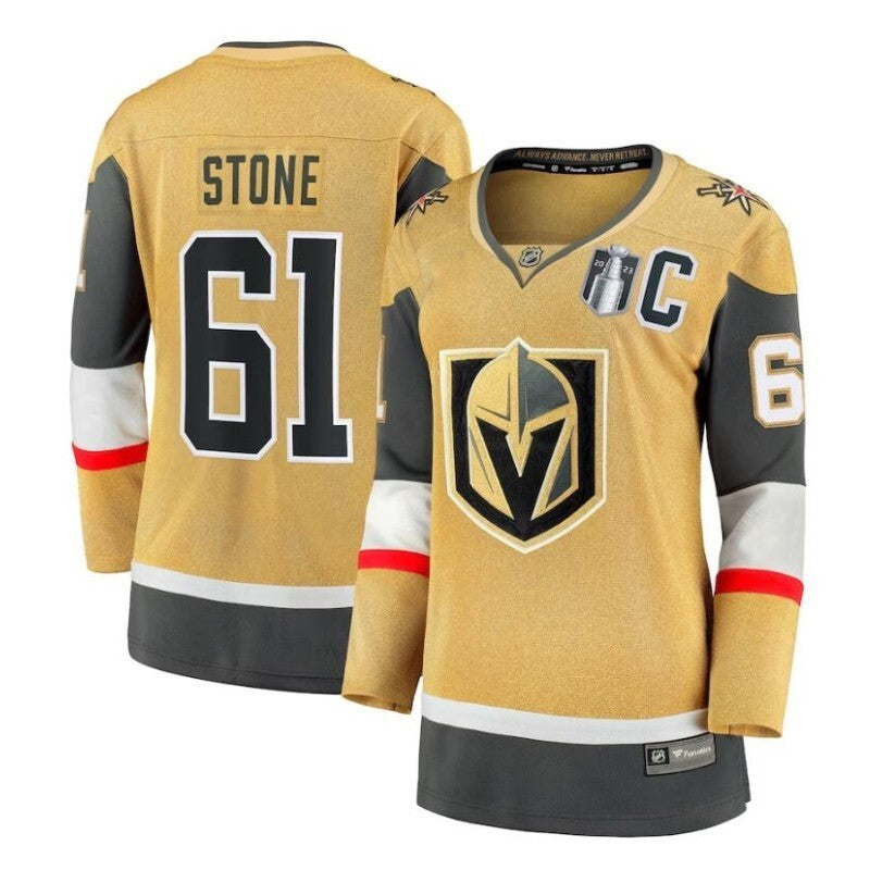 Women Vegas Golden Knights #61 Mark Stone 2023 Stanley Cup Final Home Breakaway Player Jersey - Gold_conew1 hockey jersey product view 1