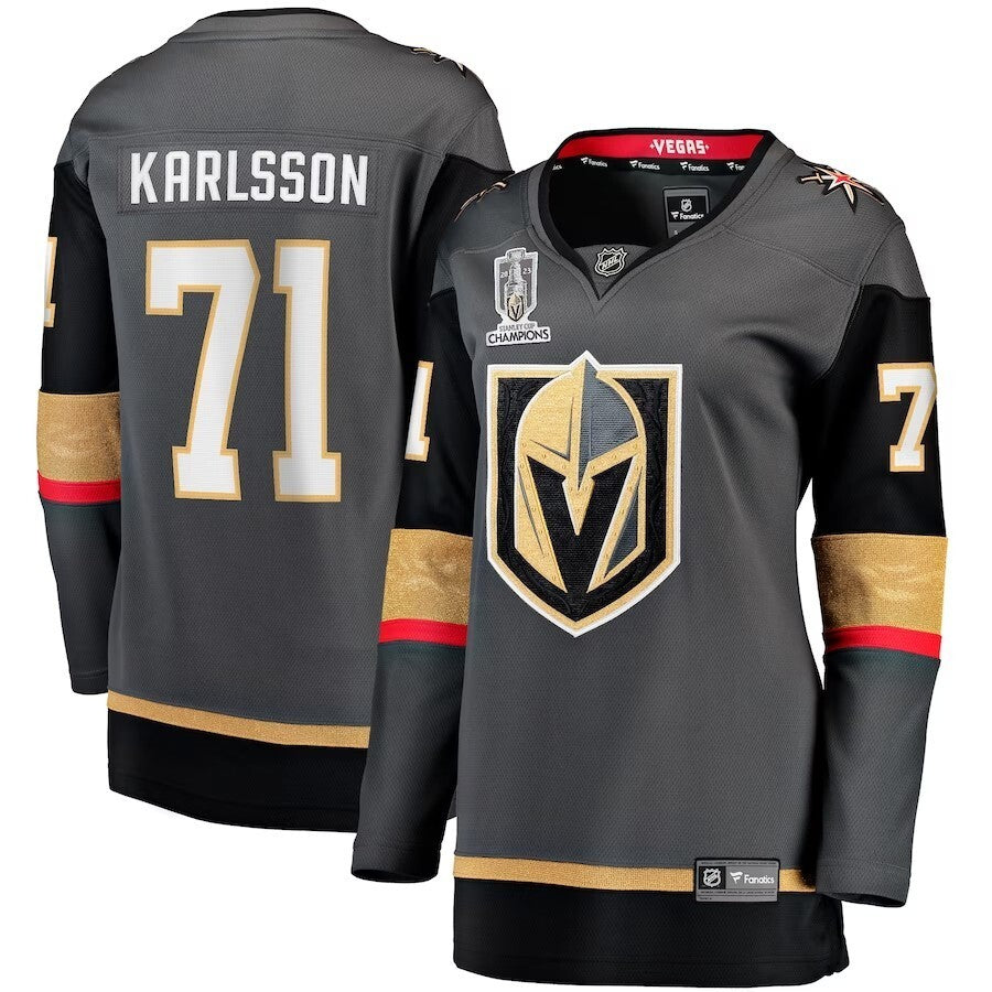 Women Vegas Golden Knights #71 William Karlsson 2023 Stanley Cup Champions Alternate Breakaway Player Jersey - Black hockey jersey product view 1