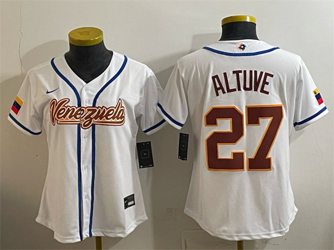 Women Venezuela Baseball #27 José Altuve White 2026 World Baseball Classic Home Stadium Football Jersey football jersey product view 1