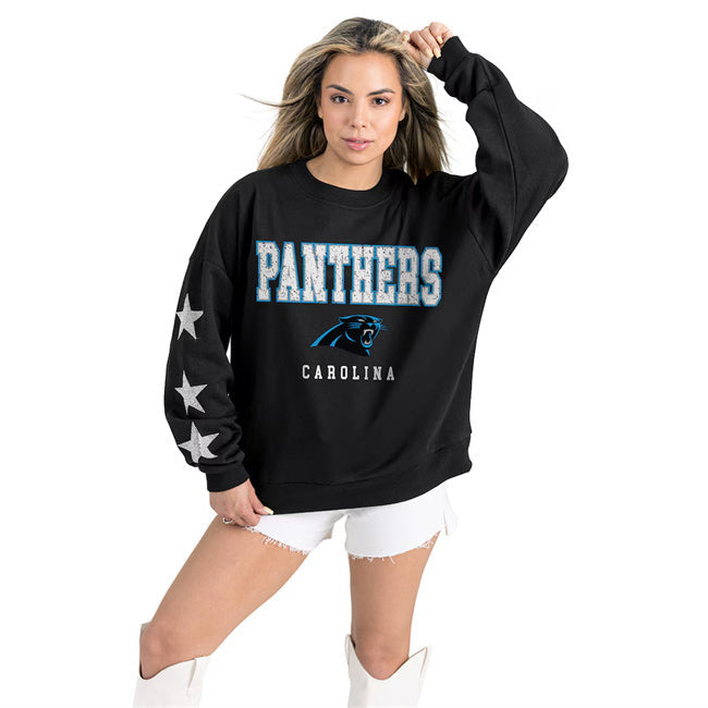 Women's Carolina Panthers Gameday Couture Black Velocity Relaxed Rhinestone Pullover Football Jersey football jersey product view 1