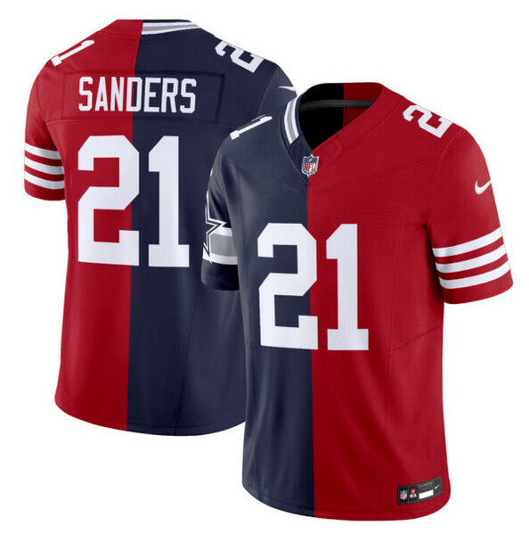 Women's Dallas Cowboys X 49ers #21 Deion Sanders Navy Red Split F.U.S.E. Vapor Football Jersey football jersey product view 1