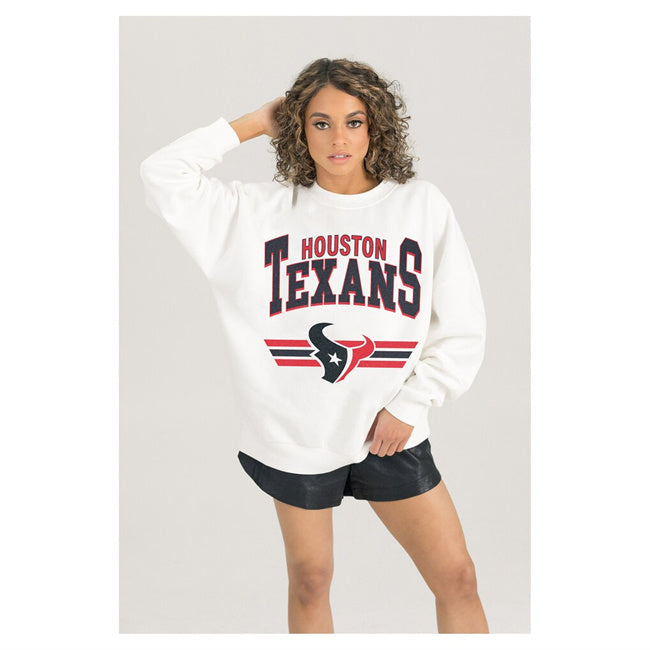 Women's Houston Texans Gameday Couture White Sunday Drives Oversized Crewneck Football Jersey football jersey product view 1
