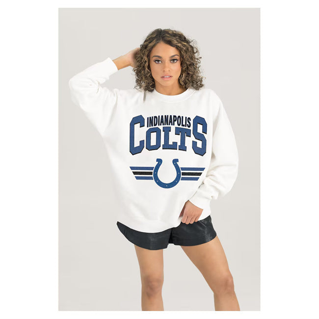 Women's Indianapolis Colts Gameday Couture White Sunday Drives Oversized Crewneck Football Jersey football jersey product view 1