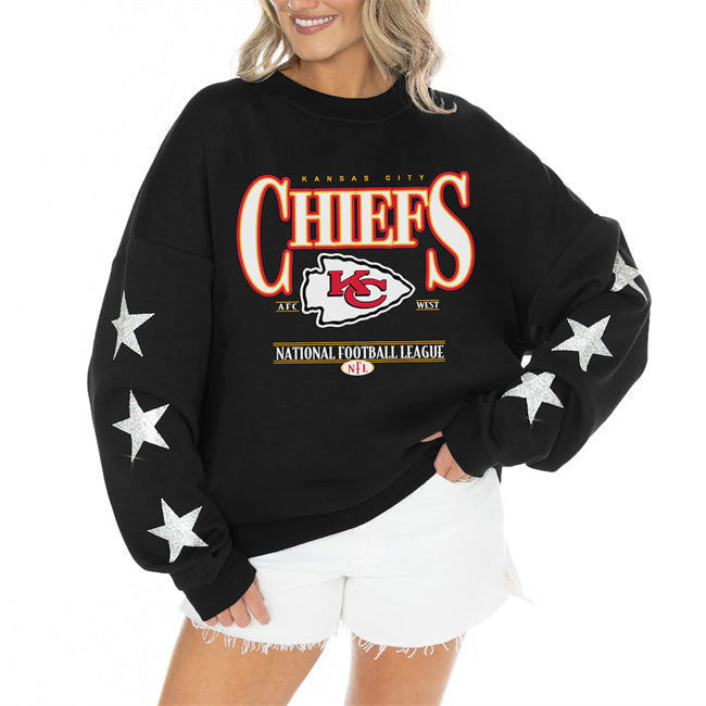 Women's Kansas City Chiefs Gameday Couture Black Rhinestone Star Sleeve Settle Football Jersey football jersey product view 1