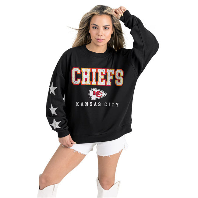 Women's Kansas City Chiefs Gameday Couture Black Velocity Relaxed Rhinestone Pullover Football Jersey football jersey product view 1