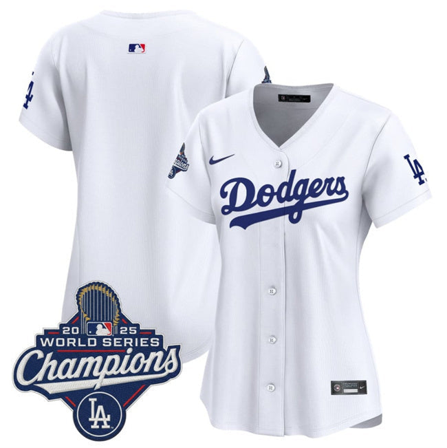 Women's Los Angeles Dodgers Blank White 2025 World Series Champions Home Cool Base Baseball Jersey baseball jersey product view 1