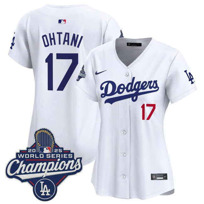Women's Los Angeles Dodgers #17 Shohei Ohtani White 2025 World Series Champions Home Baseball Jersey baseball jersey product view 1