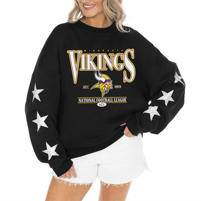 Women's Minnesota Vikings Gameday Couture Black Rhinestone Star Sleeve Settle Football Jersey football jersey product view 1