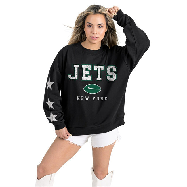 Women's New York Jets Gameday Couture Black Velocity Relaxed Rhinestone Pullover Football Jersey football jersey product view 1