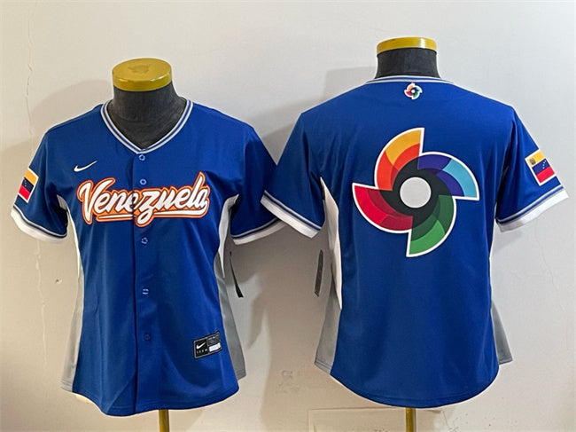 Women's Venezuela Baseball Royal 2026 World Baseball Classic Big Logo Road Stadium Football Jersey football jersey product view 1