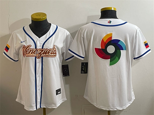 Women's Venezuela Baseball White 2026 World Baseball Classic Big Logo Home Stadium Football Jersey football jersey product view 1