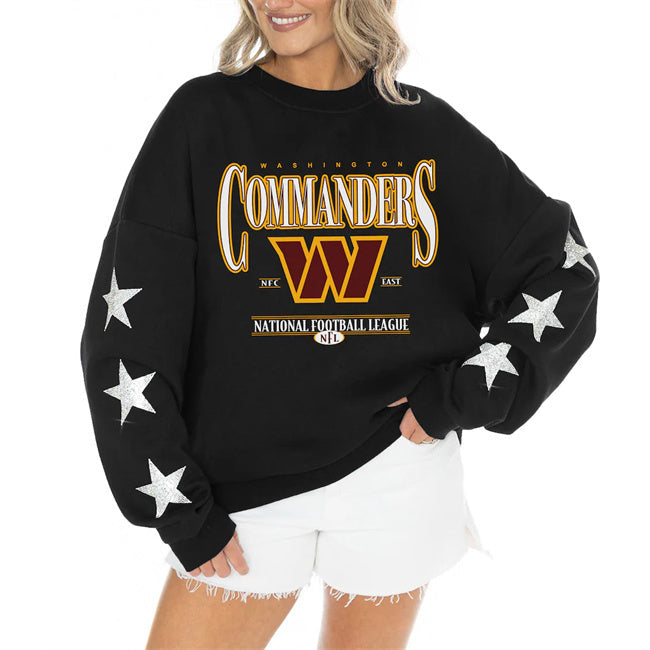 Women's Washington Commanders Gameday Couture Black Rhinestone Star Sleeve Football Jersey football jersey product view 1