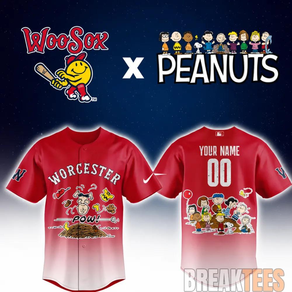 Worcester Red Sox Peanuts Night MiLB 2026 Personalized Baseball Jersey baseball jersey product view 1