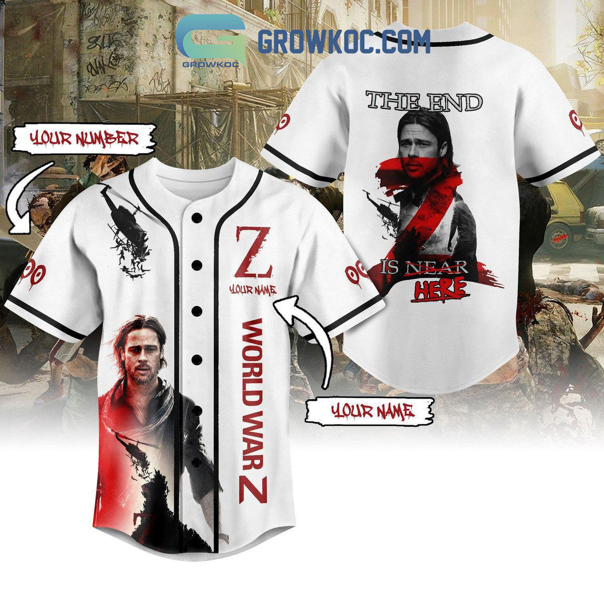 World War Z The End Is Here Personalized Baseball Jersey baseball jersey product view 1