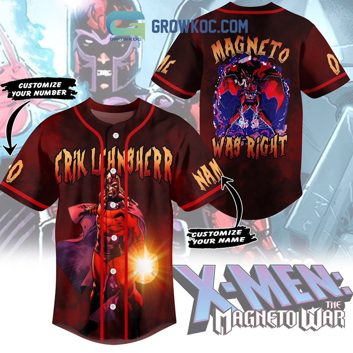 X-Men The Magneto War Magneto Was Right Erik Lehnsherr Personalized Baseball Jersey baseball jersey product view 1