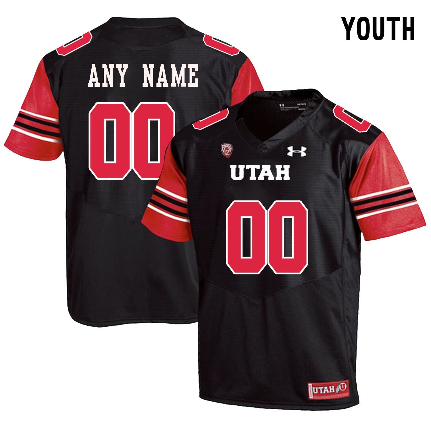 YOUTH ANY NAME 00 Black College Football Jersey football jersey product view 1