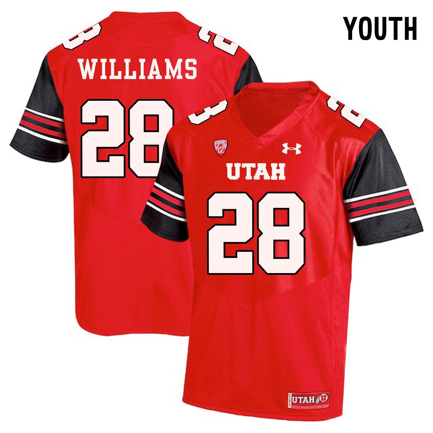 YOUTH Joe Williams 28 Red College Football Jersey football jersey product view 1