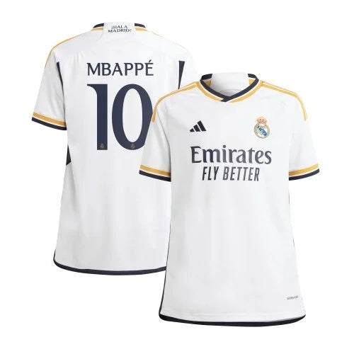 YOUTH Real Madrid #10 Kylian Mbappe 2023 24 Home Jersey - White Soccer Jersey sports jersey product view 1