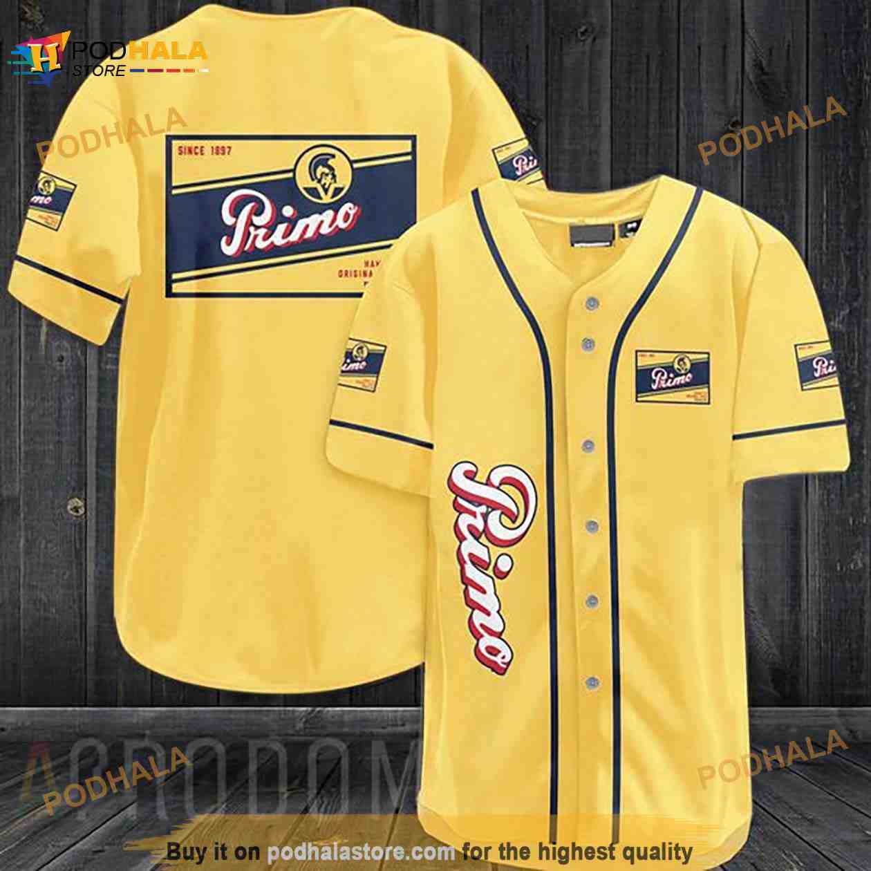 Yellow Primo Beers 3D Baseball Jersey Shirt baseball jersey product view 1