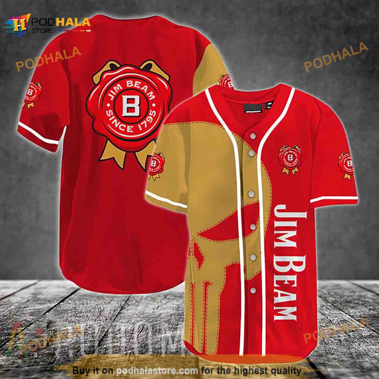Yellow Skull Jim Beam 3D Baseball Jersey Shirt baseball jersey product view 1
