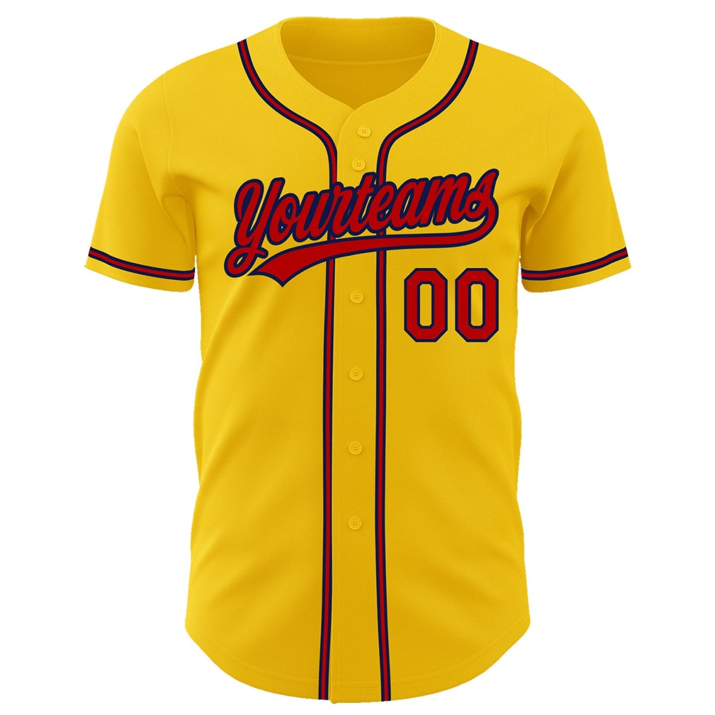 Custom Yellow Red-Navy Authentic Baseball Jersey baseball jersey product view 2