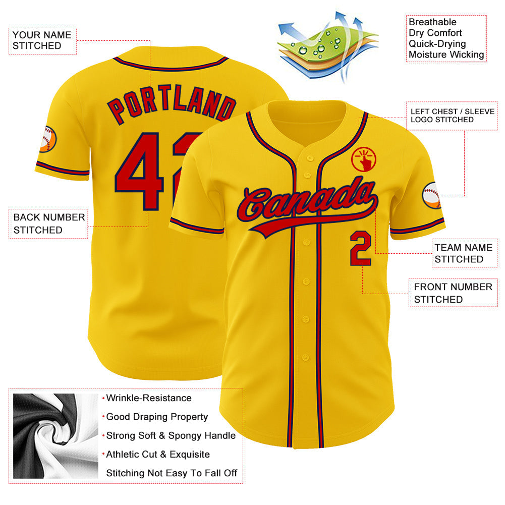 Custom Yellow Red-Navy Authentic Baseball Jersey baseball jersey product view 3