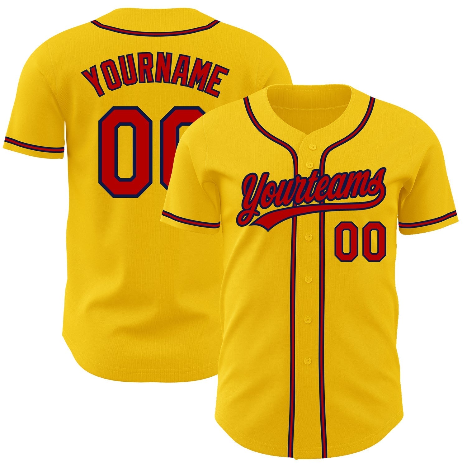 Custom Yellow Red-Navy Authentic Baseball Jersey baseball jersey product view 1