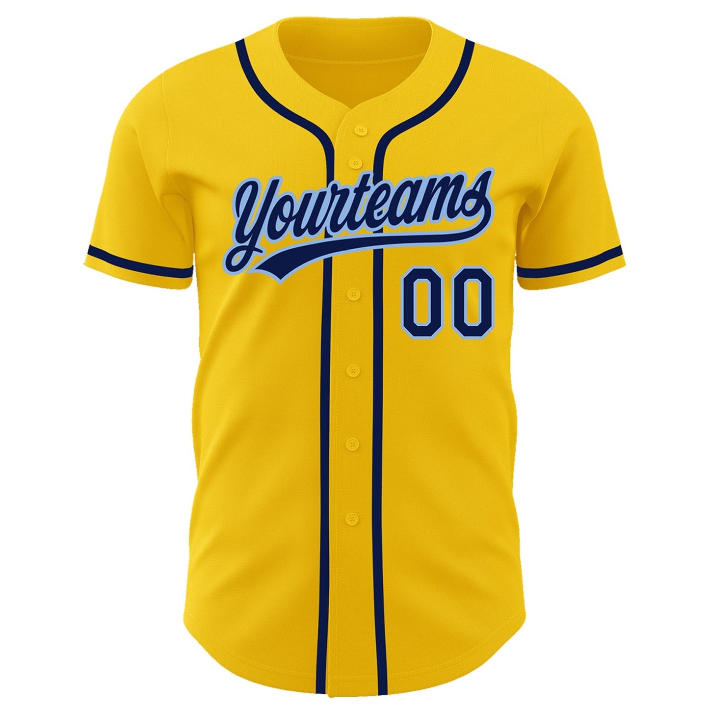 Custom Yellow Navy-Light Blue Authentic Baseball Jersey baseball jersey product view 2