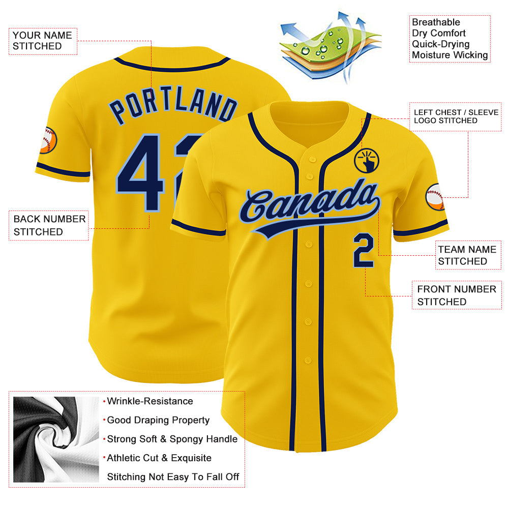 Custom Yellow Navy-Light Blue Authentic Baseball Jersey baseball jersey product view 3