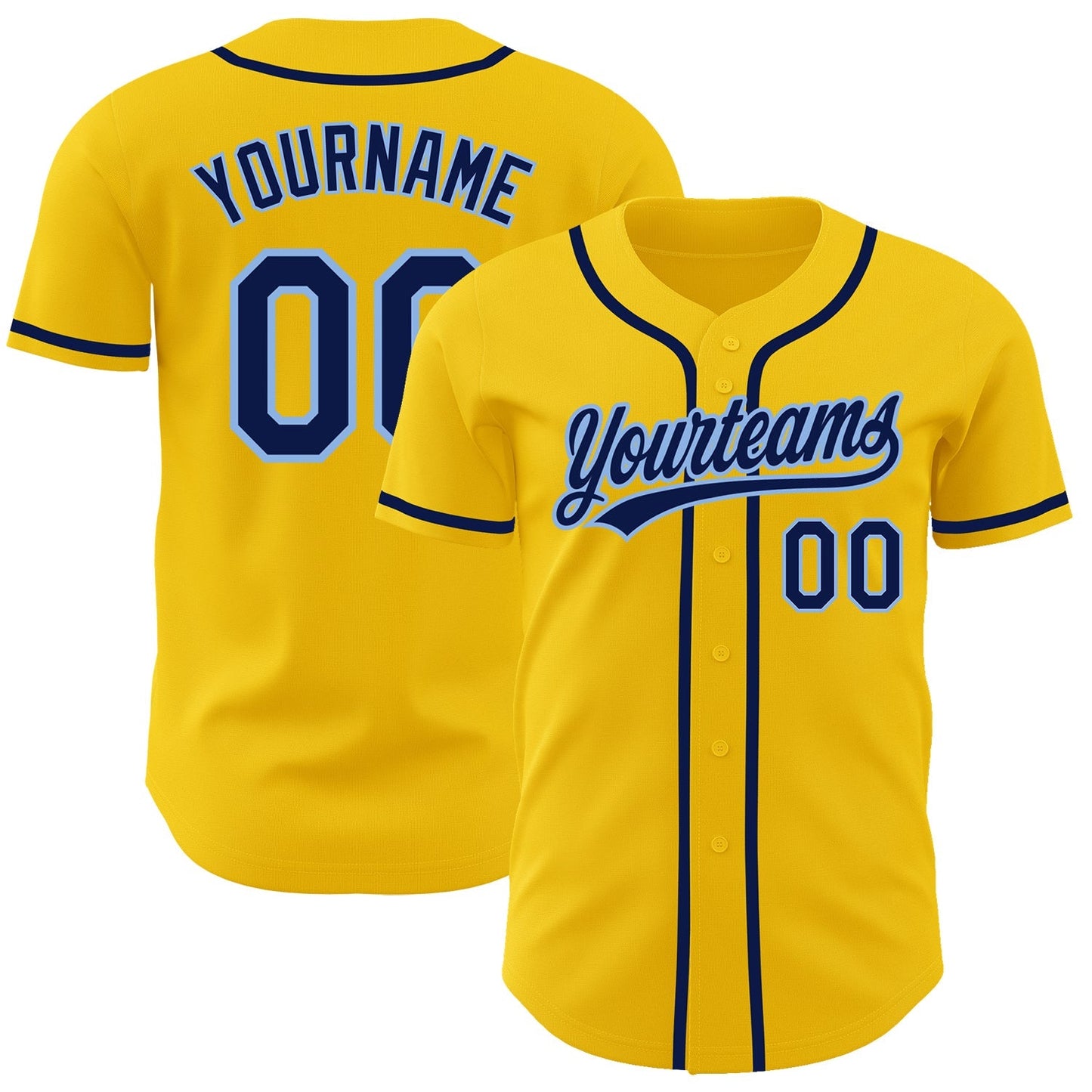 Custom Yellow Navy-Light Blue Authentic Baseball Jersey baseball jersey product view 1