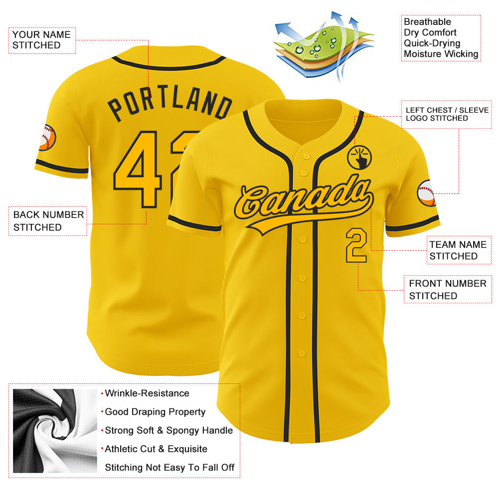 Custom Yellow Gold-Black Authentic Baseball Jersey baseball jersey product view 3