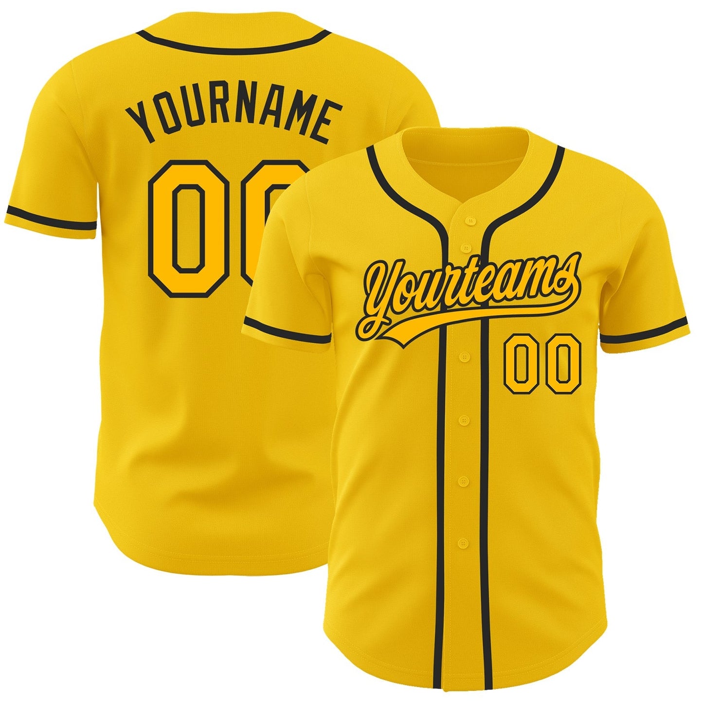 Custom Yellow Gold-Black Authentic Baseball Jersey baseball jersey product view 1