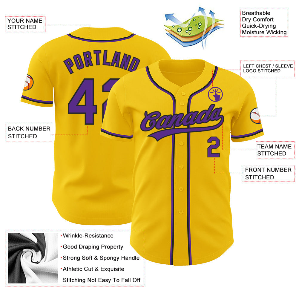 Custom Yellow Purple-Black Authentic Baseball Jersey baseball jersey product view 3