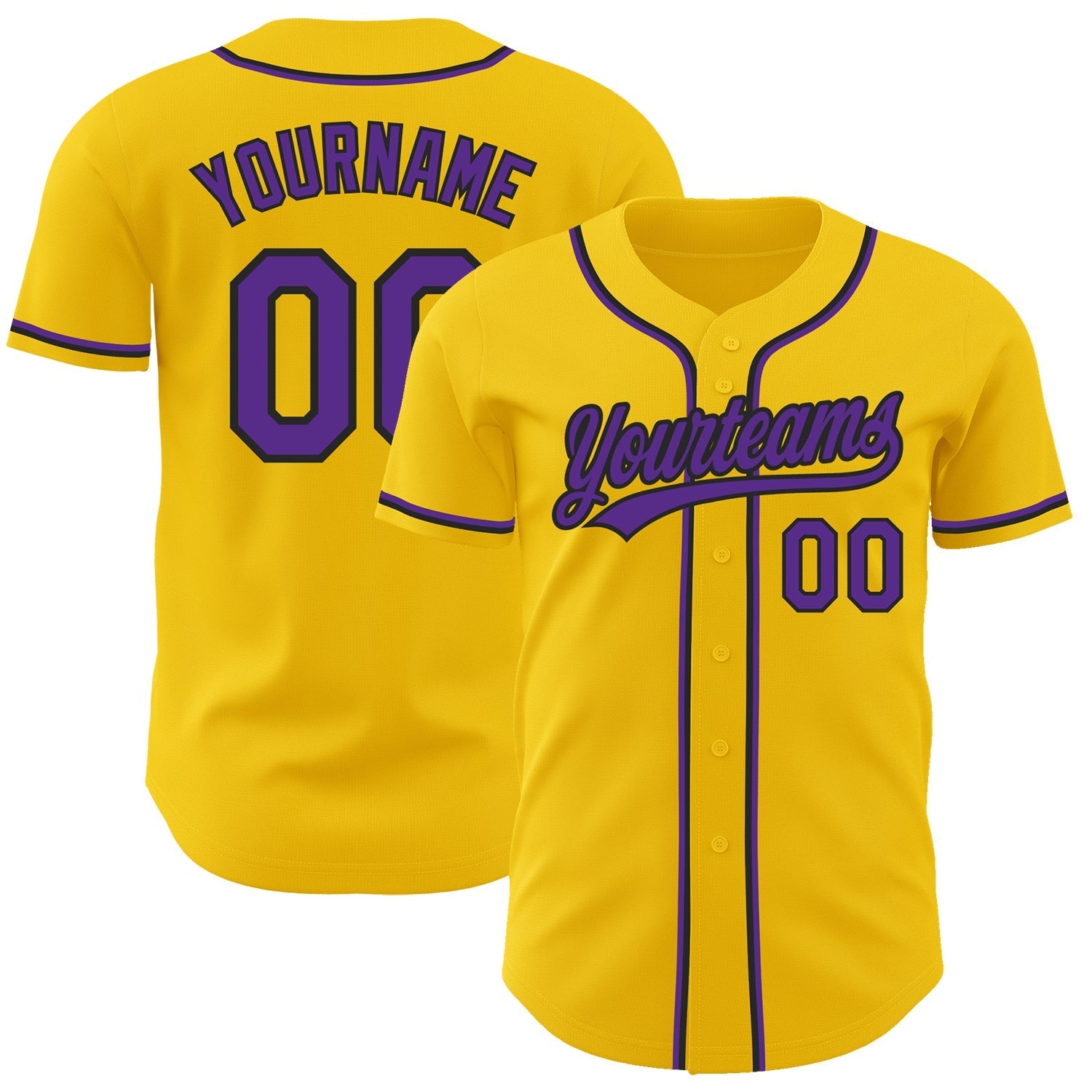 Custom Yellow Purple-Black Authentic Baseball Jersey baseball jersey product view 1