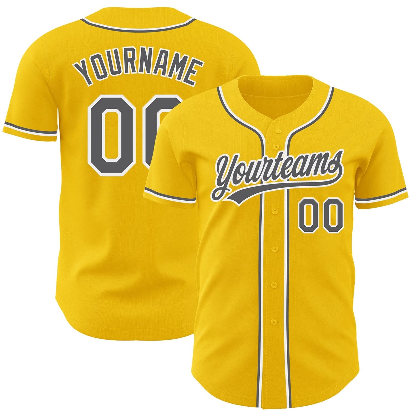 Custom Yellow Steel Gray-White Authentic Baseball Jersey baseball jersey product view 1