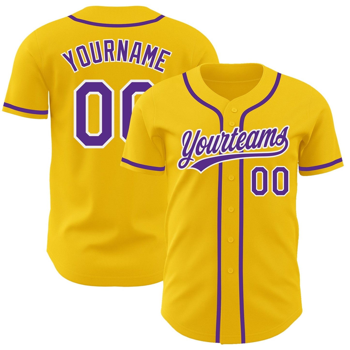 Custom Yellow Purple-White Authentic Baseball Jersey baseball jersey product view 1