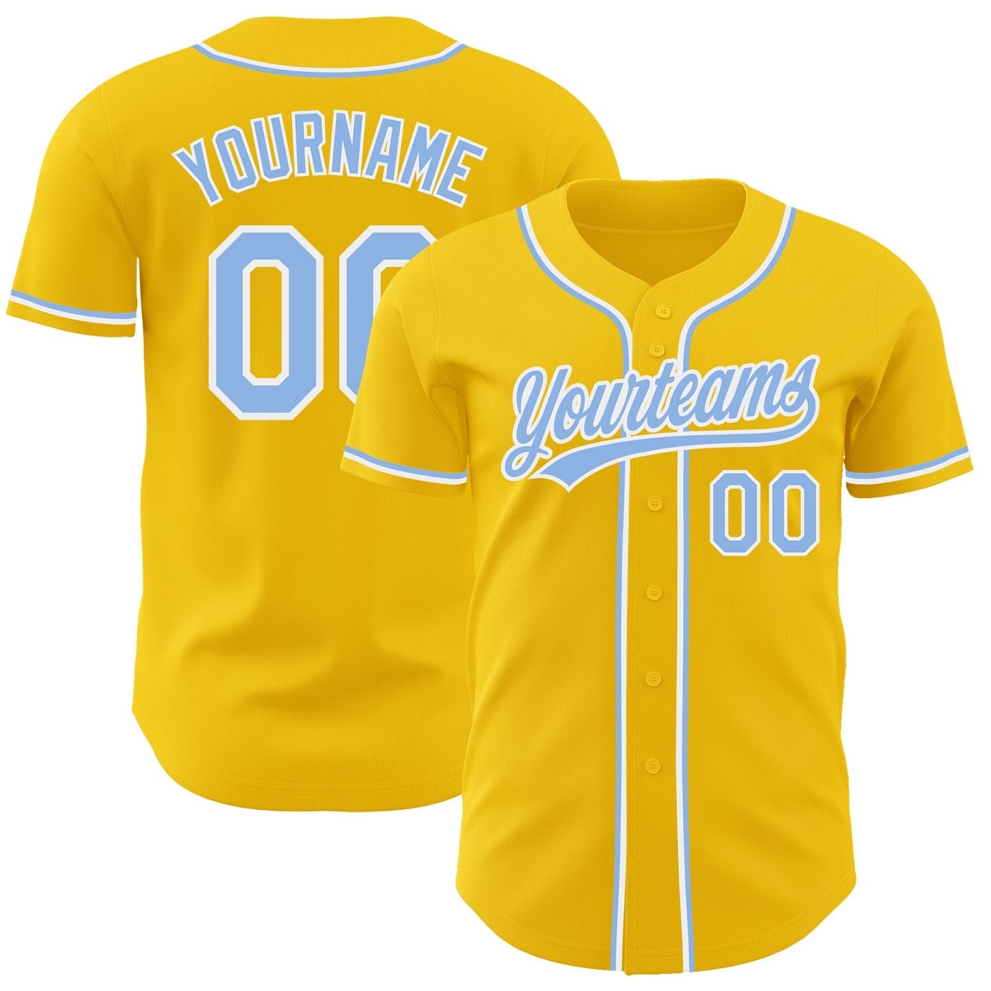 Custom Yellow Light Blue-White Authentic Baseball Jersey baseball jersey product view 1