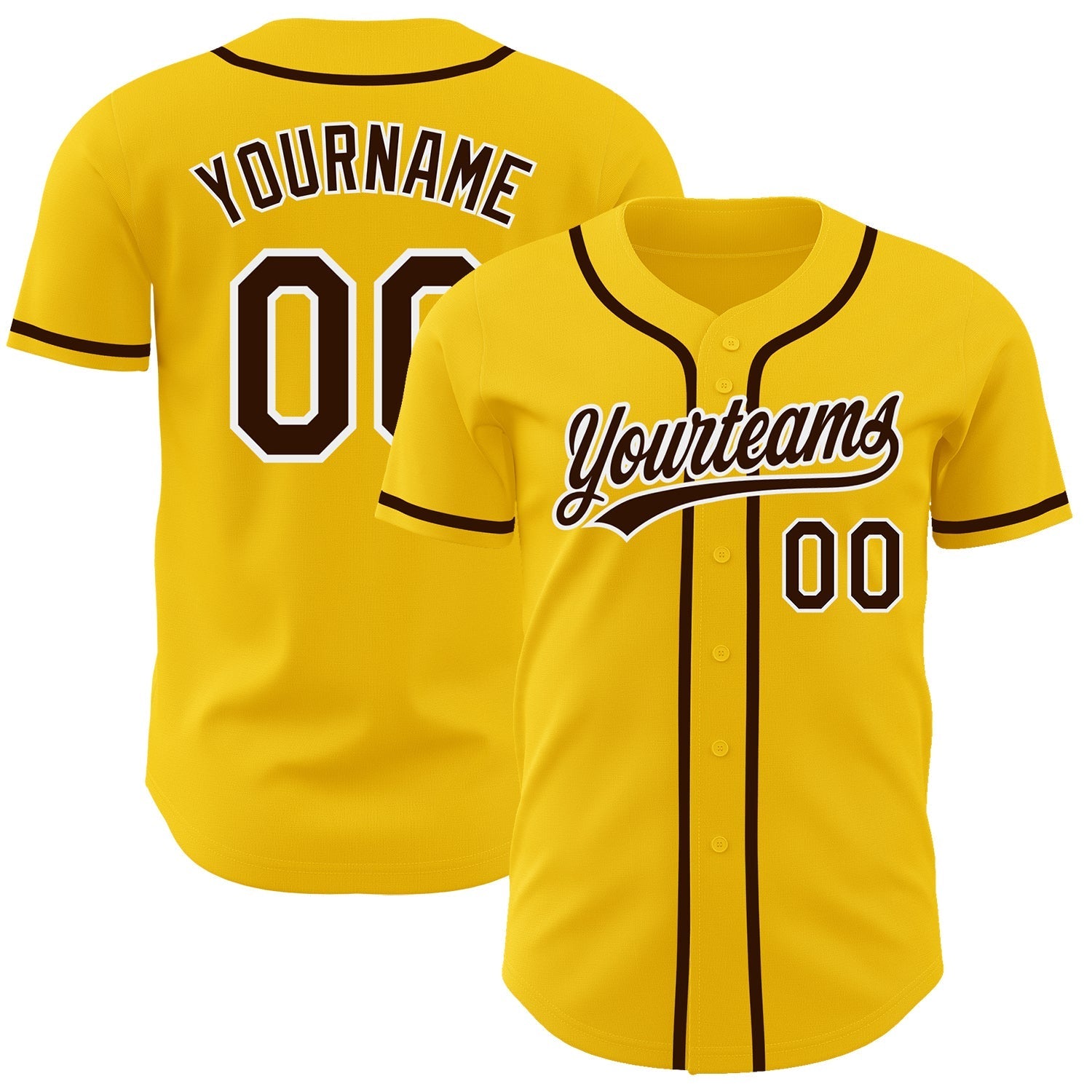 Custom Yellow Brown-White Authentic Baseball Jersey baseball jersey product view 1