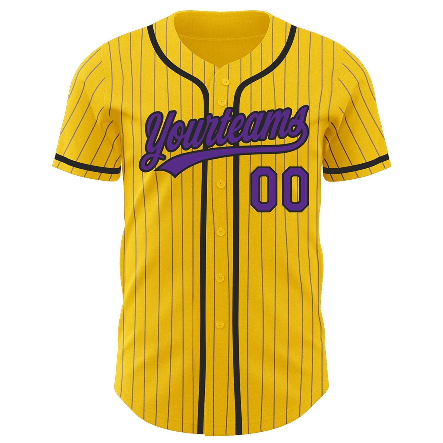 Custom Yellow Purple Pinstripe Black Authentic Baseball Jersey baseball jersey product view 2