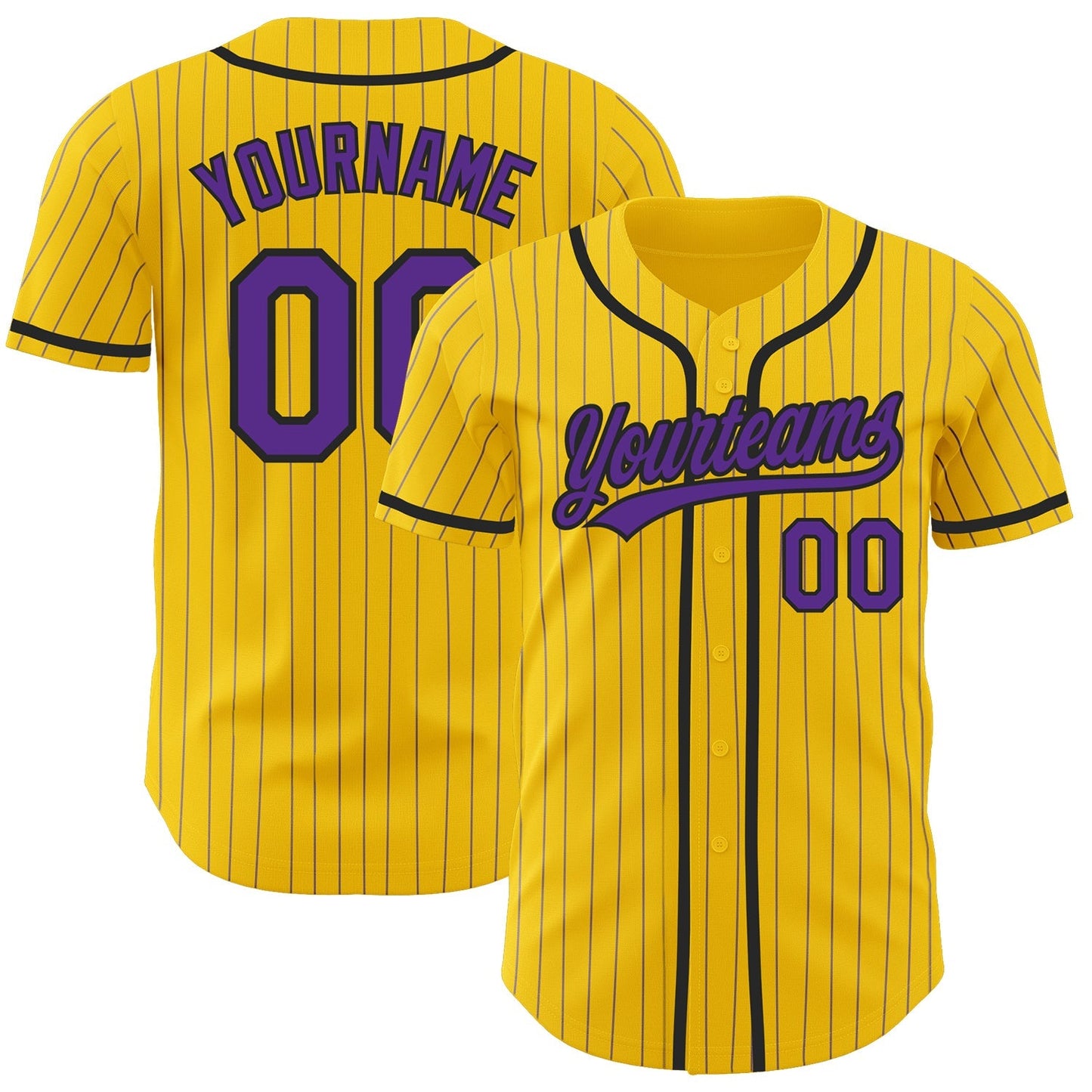 Custom Yellow Purple Pinstripe Black Authentic Baseball Jersey baseball jersey product view 1