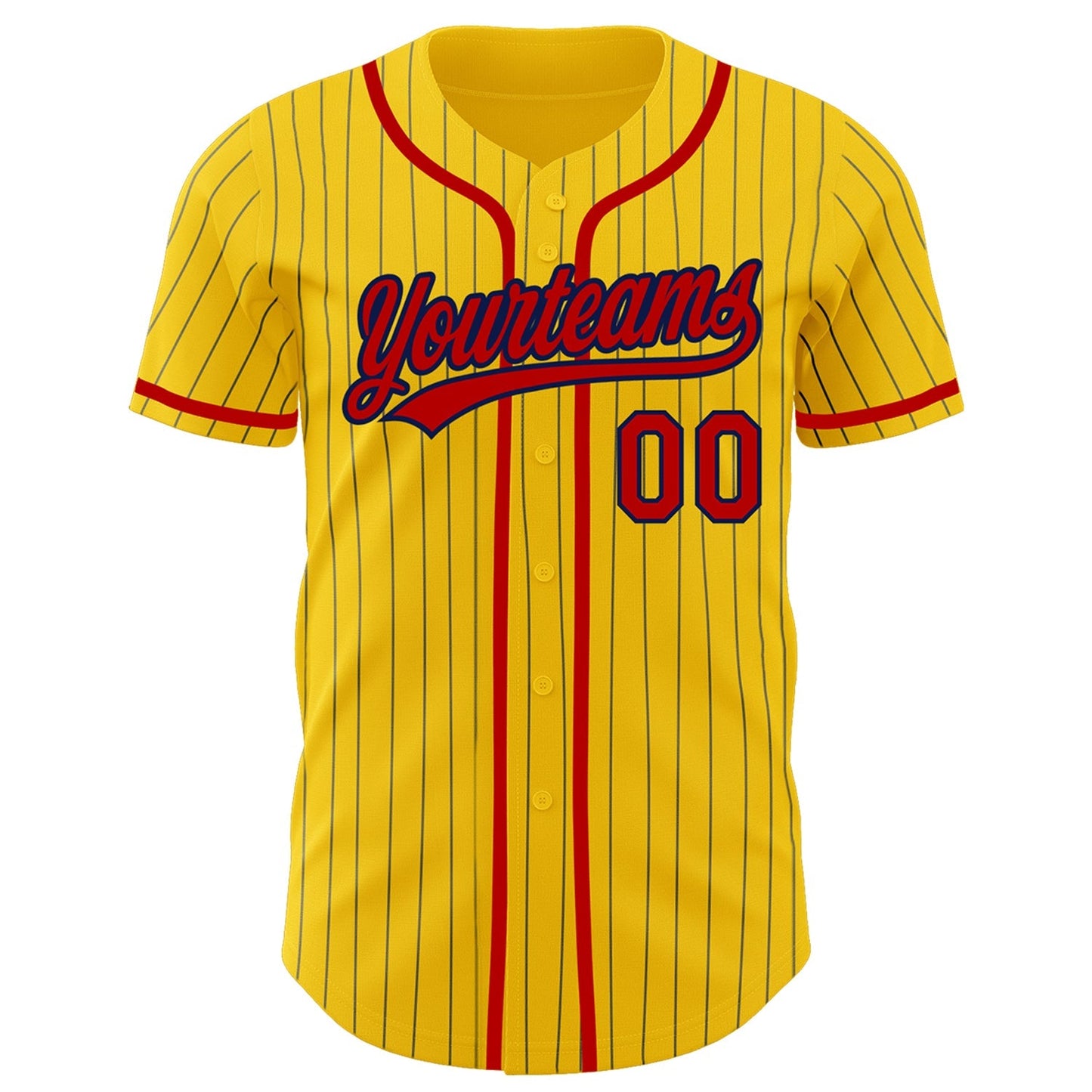 Custom Yellow Navy Pinstripe Red Authentic Baseball Jersey baseball jersey product view 2