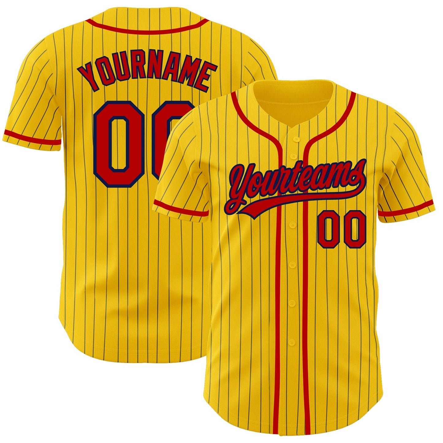 Custom Yellow Navy Pinstripe Red Authentic Baseball Jersey baseball jersey product view 1