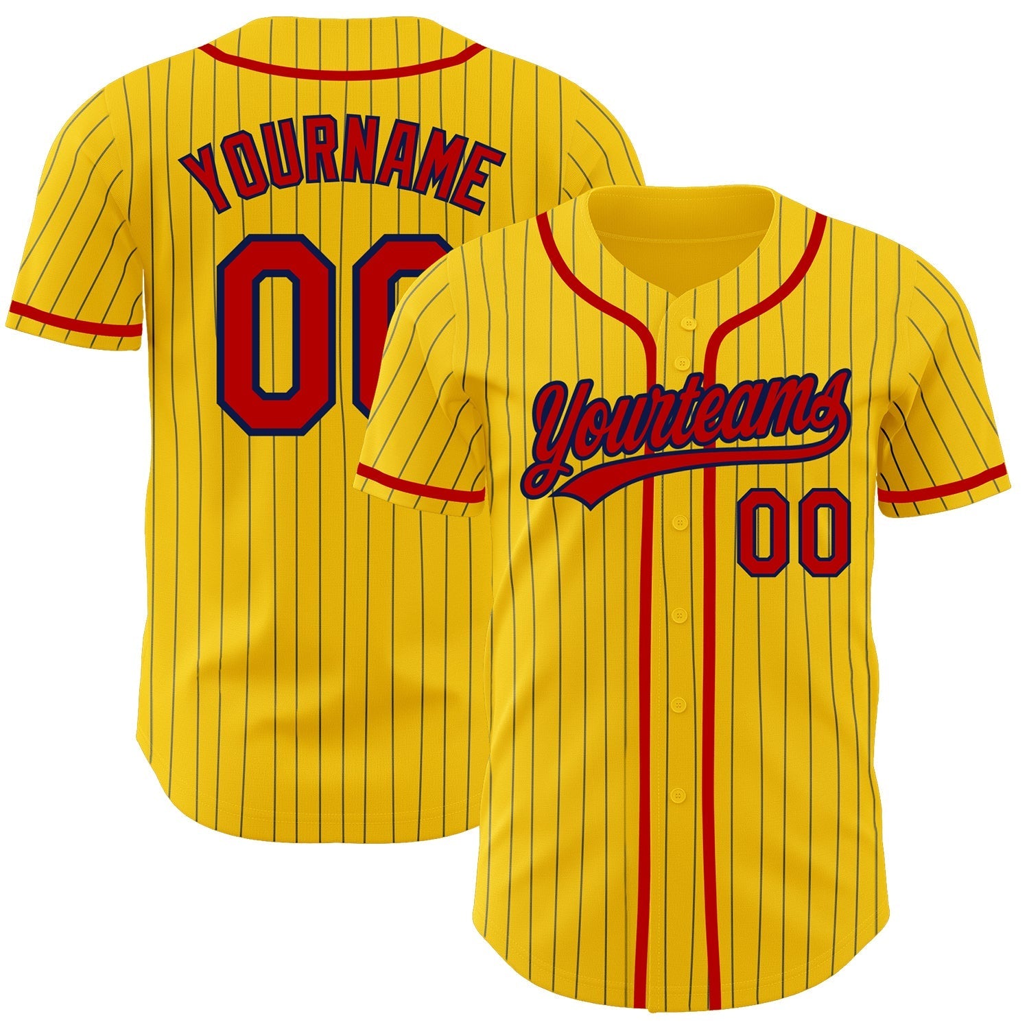 Custom Yellow Navy Pinstripe Red Authentic Baseball Jersey baseball jersey product view 1