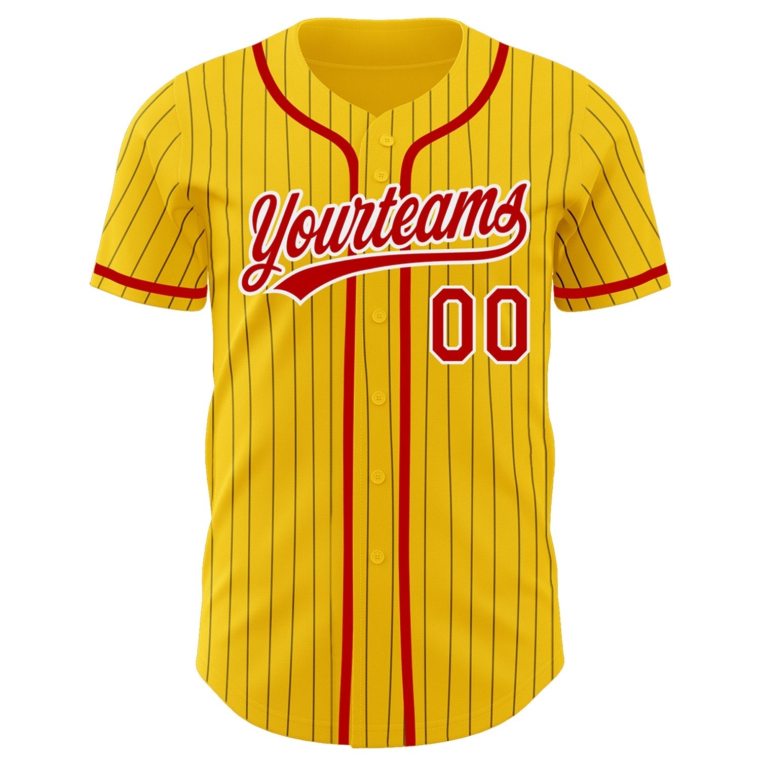 Custom Yellow Black Pinstripe Red-White Authentic Baseball Jersey baseball jersey product view 2