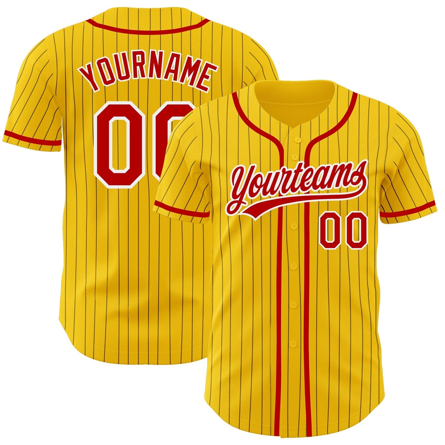 Custom Yellow Black Pinstripe Red-White Authentic Baseball Jersey baseball jersey product view 1