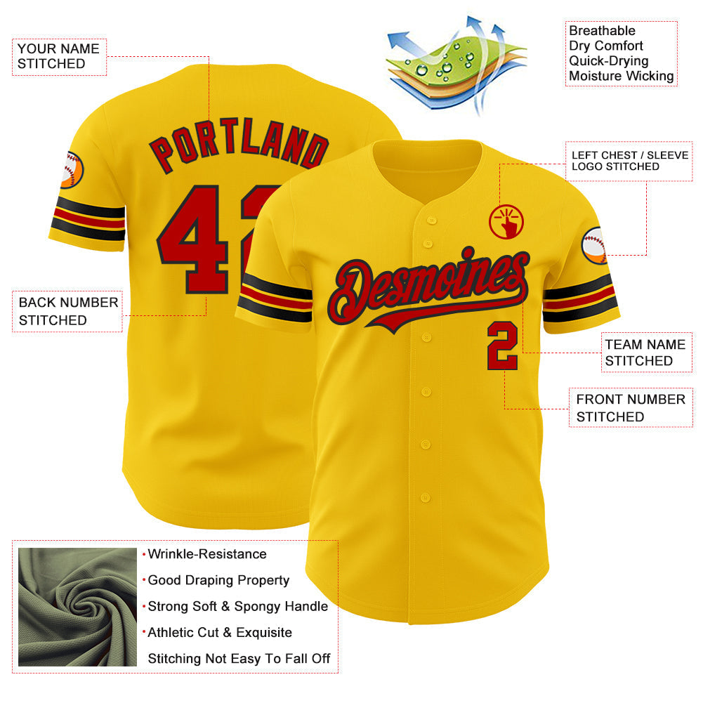 Custom Yellow Red-Black Authentic Baseball Jersey baseball jersey product view 3