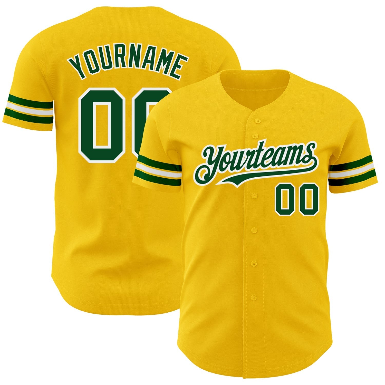 Custom Yellow Green-White Authentic Baseball Jersey baseball jersey product view 1