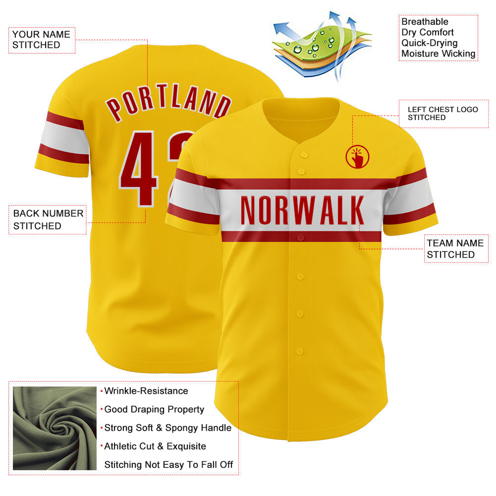 Custom Yellow Red-White Authentic Baseball Jersey baseball jersey product view 3
