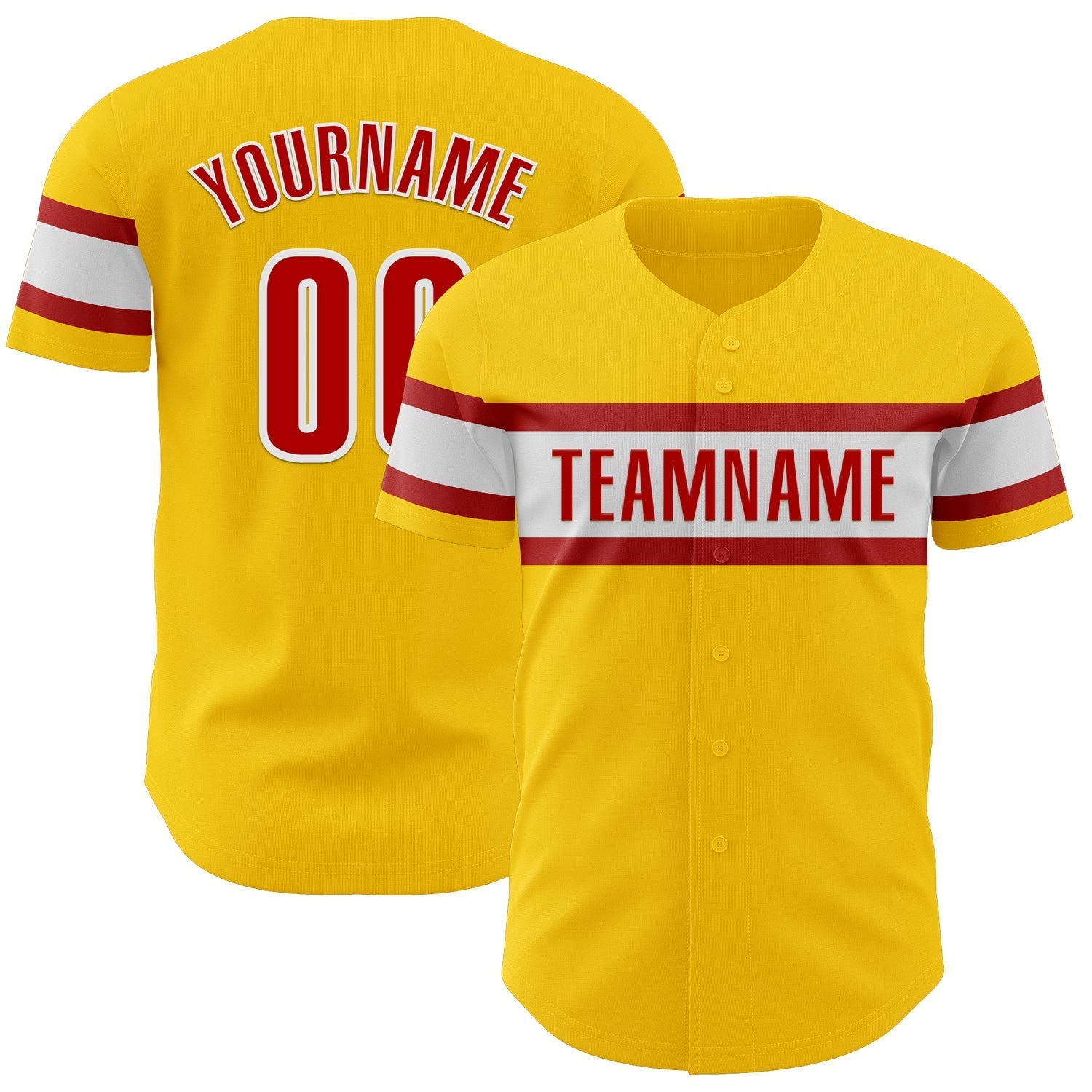 Custom Yellow Red-White Authentic Baseball Jersey baseball jersey product view 1